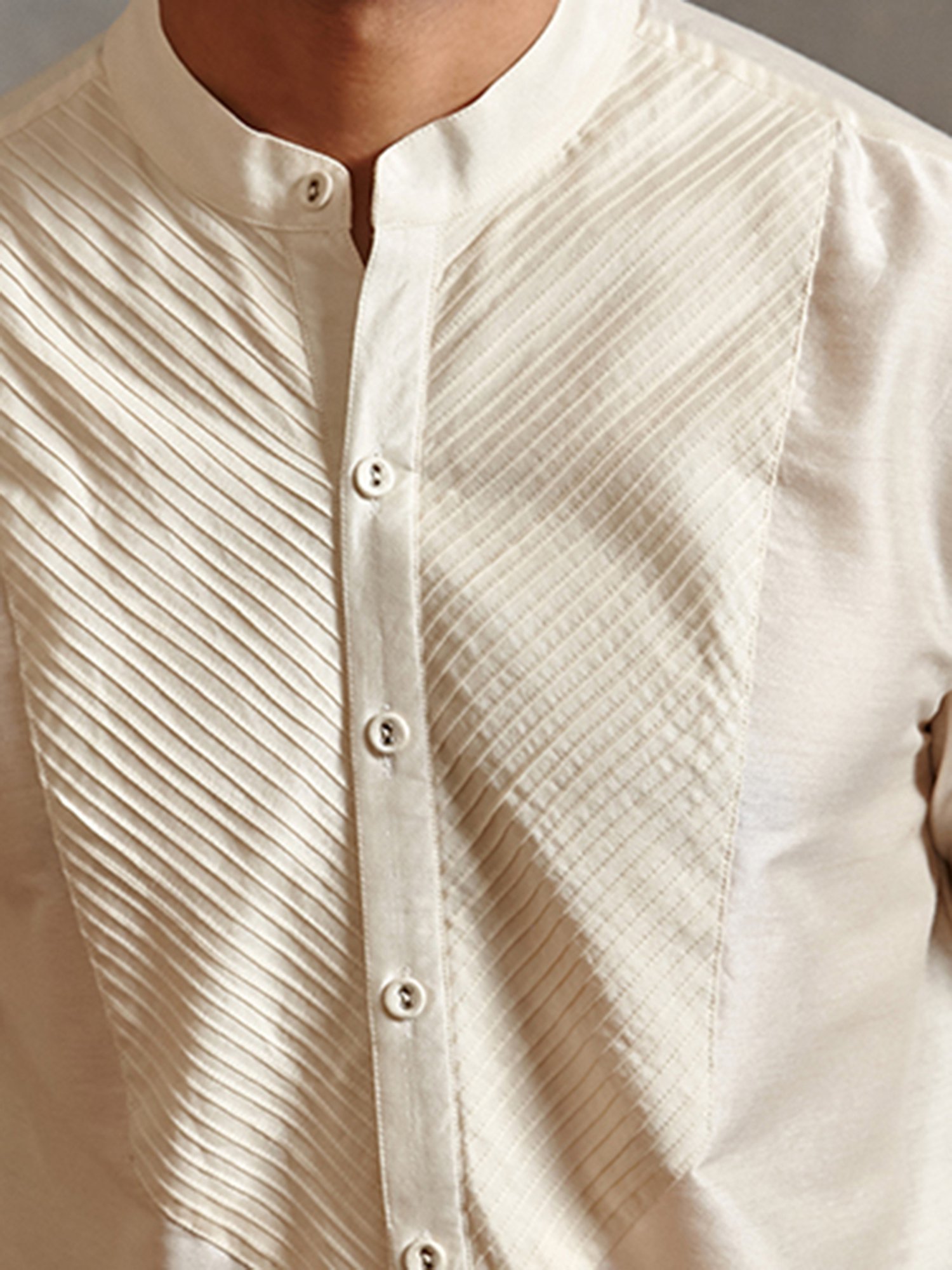 Abhishti Cream Regular Fit Banarasi Kurta & Straight Pants