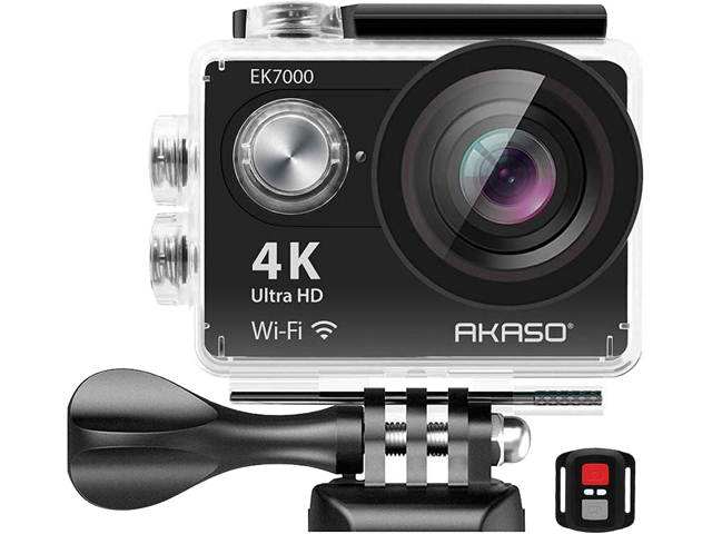 AKASO EK7000 4K WIFI Sports Action Camera Ultra HD Waterproof DV Camcorder 12 MP 170 Degree Wide Angle 2 inch LCD Screen/ 2.4G Remote Control/ 2 Rechargeable Batteries/ 19 Mounting Kits