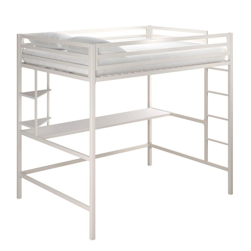 Full Maxwell Metal Loft Bed with Desk & Shelves White - Novogratz