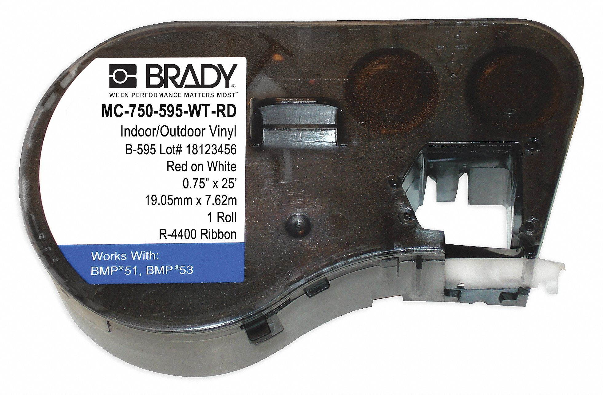 BRADY MC-500-595-BL-WT Label Cartridge,White/Blue,Vinyl