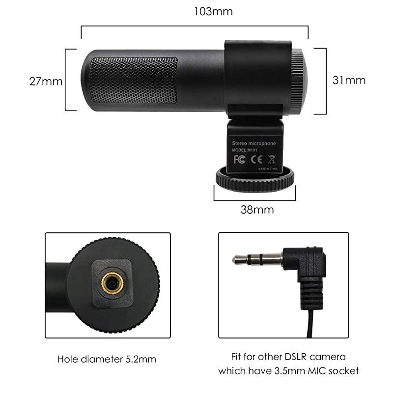 Camera Microphone-Stereo Microphone Adopts X-Y Stereo Pickup Technology Suitable for Digital SLR Camera for Clear and Stable Sound Image Positioning Universal Video Microphone