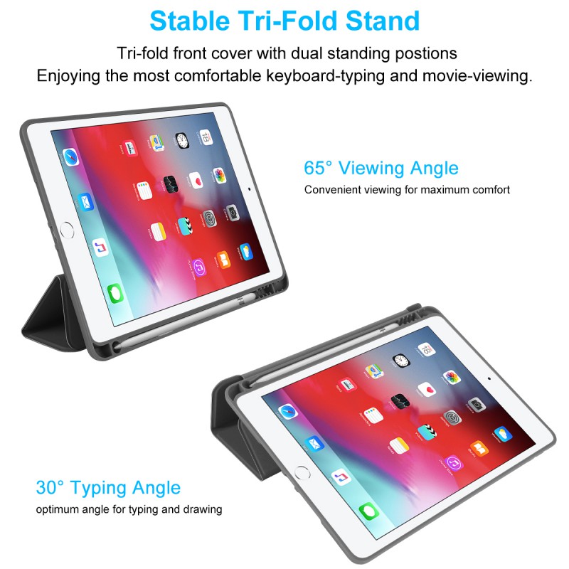 For IPad 10.2 Inch Case, Ultrathin Trifold PU Leather+Soft Silicone Stand Cover With Pencil Holder, Auto Sleep/Wake For IPad 8th 2020 / IPad 7th 2019 10.2 Inch