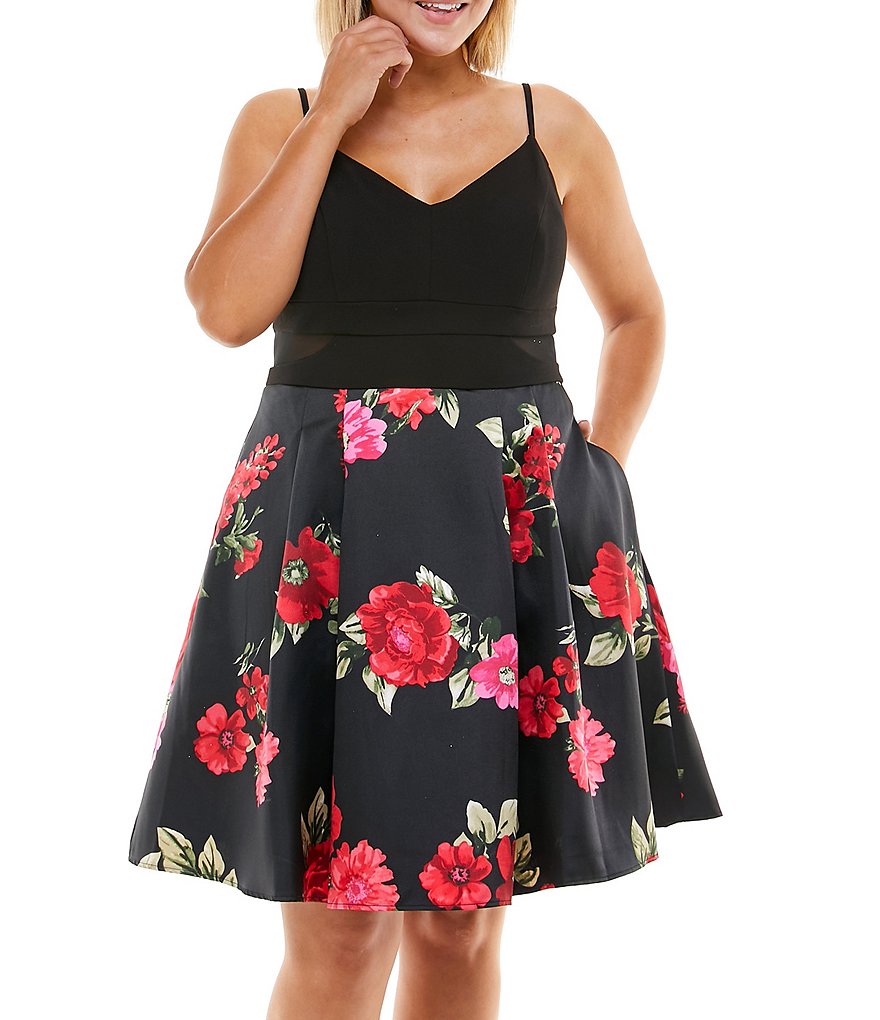 B. Darlin Plus Sleeveless Floral Skirt Fit-And-Flare Dress