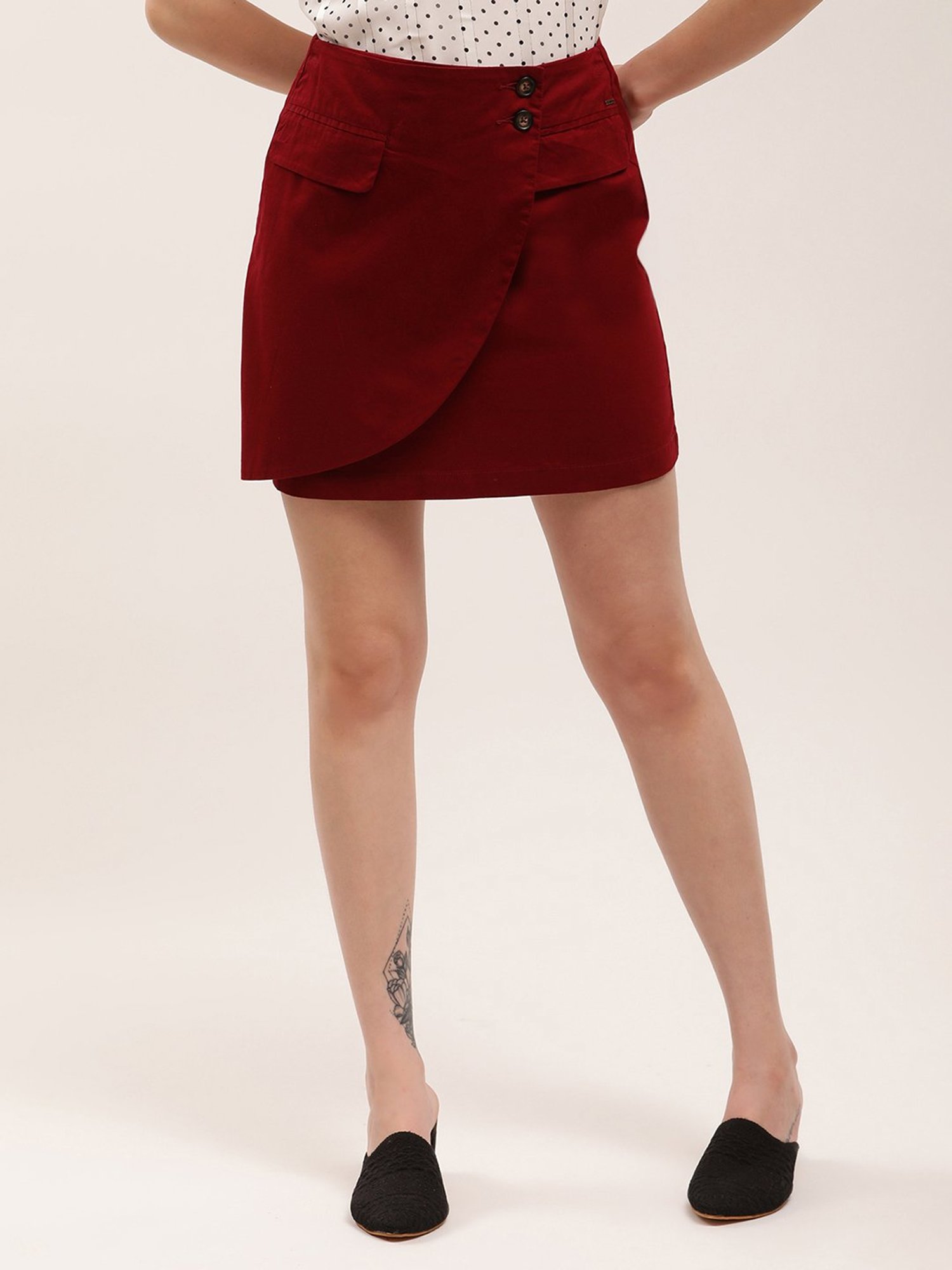 Elle Maroon Circular Mini Skirt