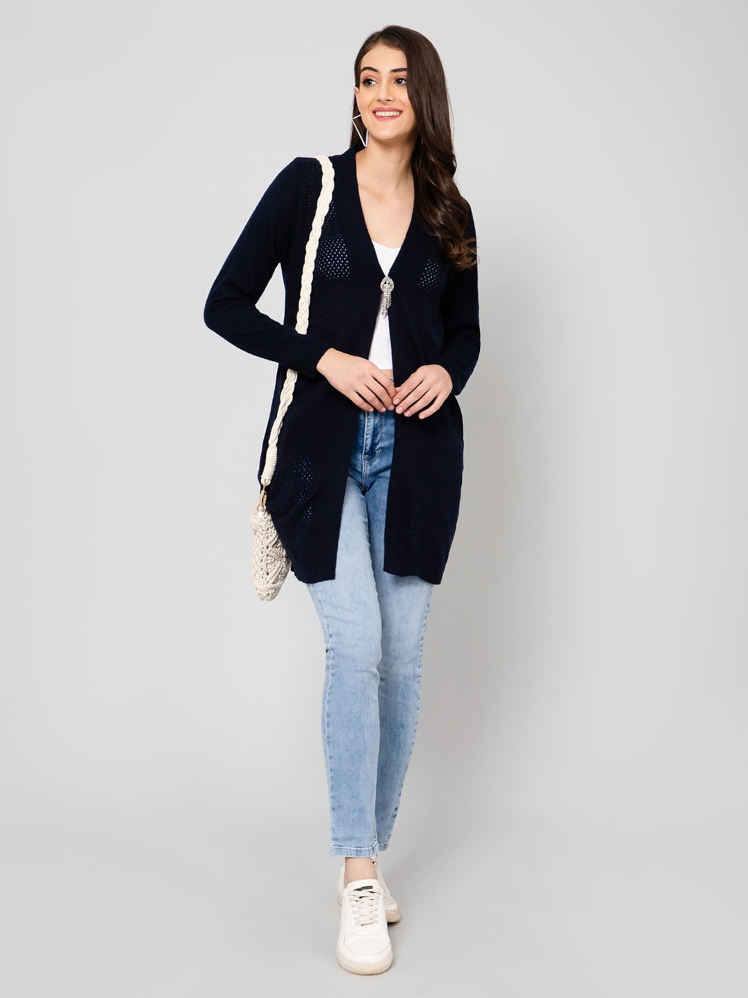 Crozo By Cantabil Navy Wool Winter Shrug