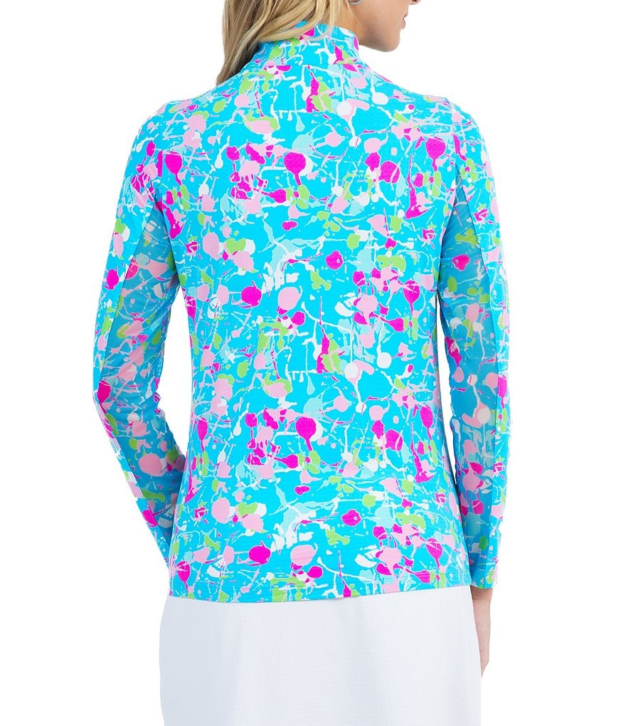 IBKUL Denis Print Long Sleeve Moisture Wicking Mock Neck Top