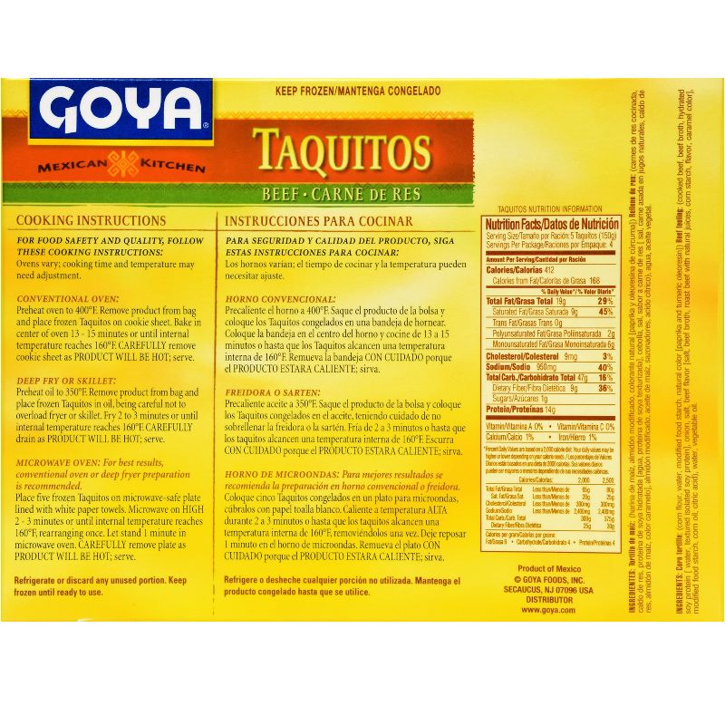 Goya Mexican Kitchen Frozen Beef Taquitos - 21.16oz