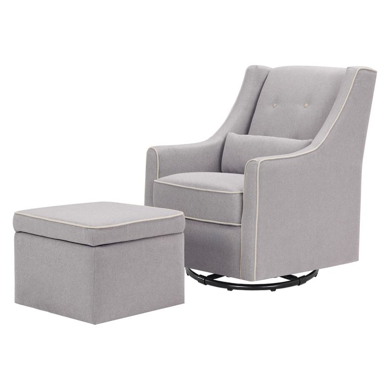 DaVinci Owen Glider and Storage Ottoman - Gray with Cream Piping