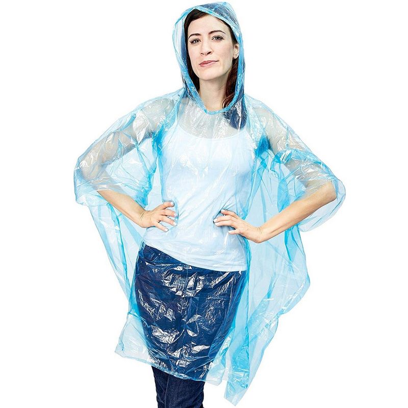 Juvale 20 Pack Disposable Rain Ponchos, Adults Emergency Waterproof Raincoat with Hood, 5 Colors