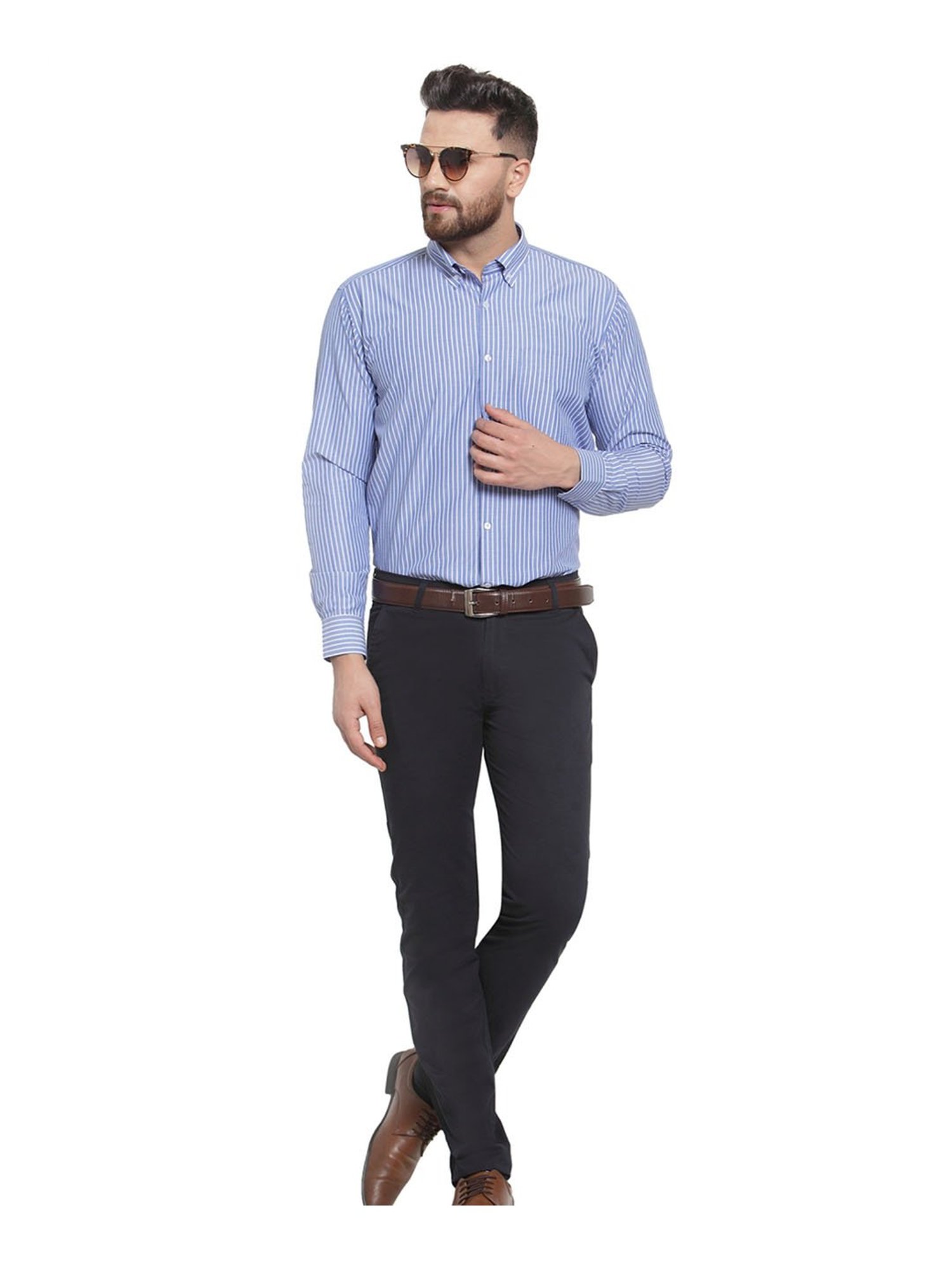 Hancock Blue Striped Full Sleeves Shirt