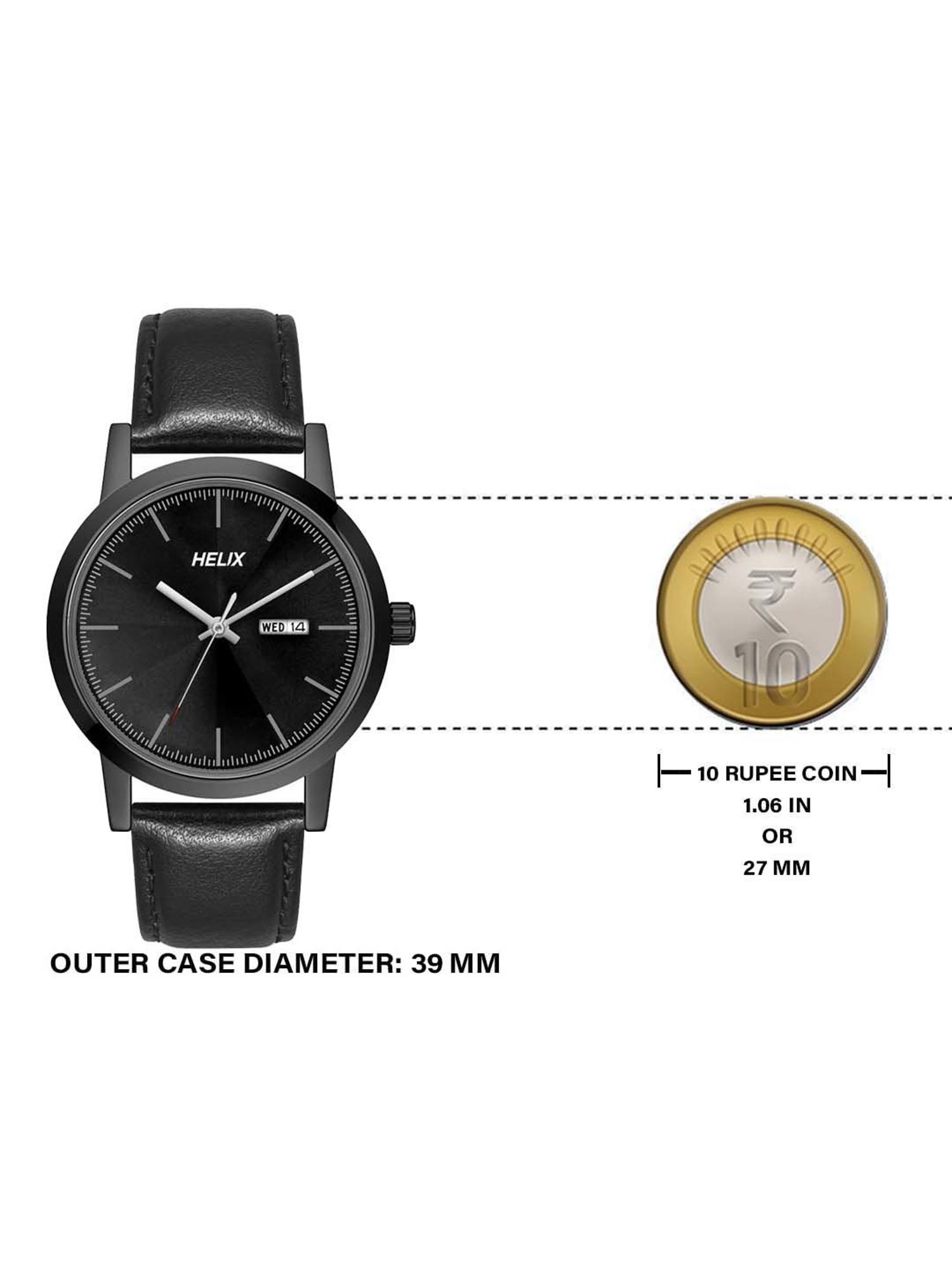 Helix By Timex Black Round Dial Analog Leather Men Watch - TW047HG03