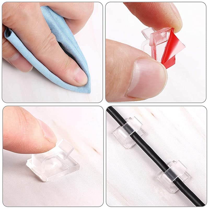 100 Pieces Mini Outdoor Cable Clips with Adhesive Tapes Light Clips Decoration Clips Self Adhesive Hooks Wire Holder for Christmas and Fairy Light Clear Small
