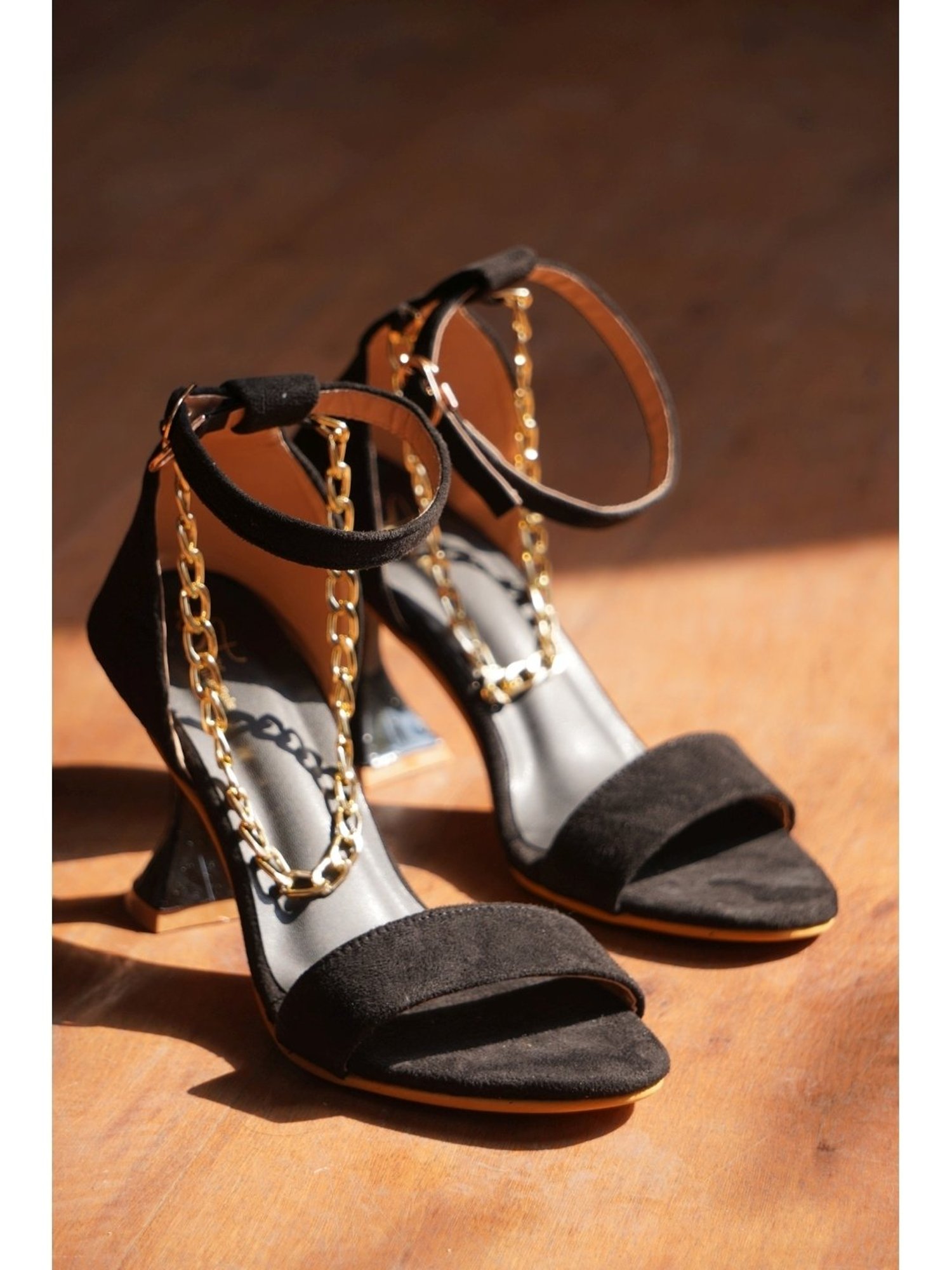 The White Pole Women's Black Ankle Strap Sandals