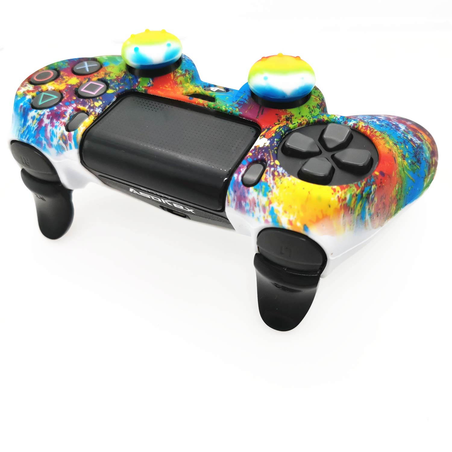 Silicone Skin Cover for Ps4 Controller (1pc Anti-Slip Case, 1 Pair L2 R2 Trigger Extender, 4pcs Thumb Grips,4pcs LED Light Bar Decal) Protector for DualShock PS4/ Slim/Pro Controller