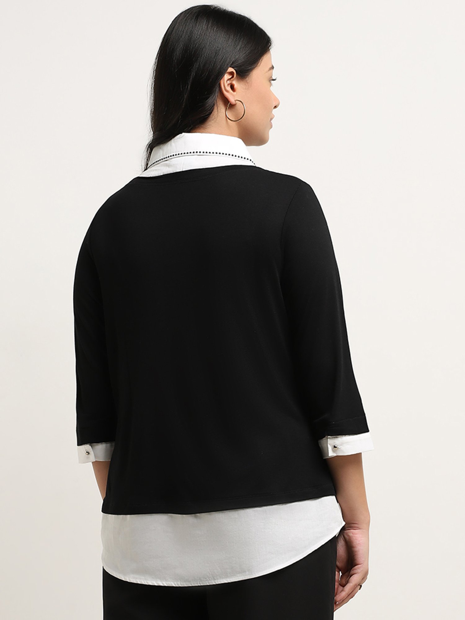 Gia by Westside Black Embroidered Collared T-Shirt