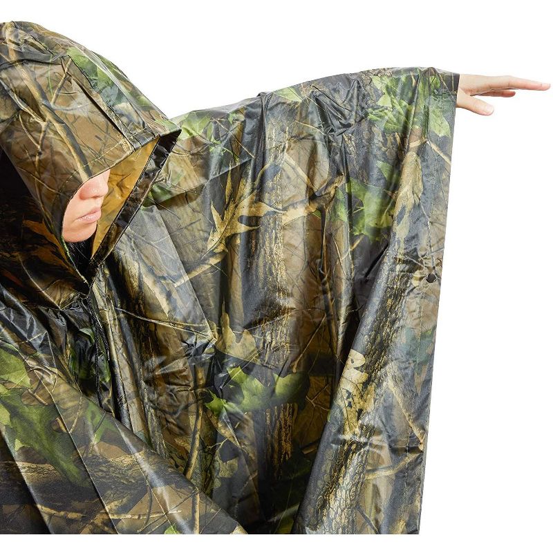 Okuna Outpost Military Rain Poncho with Hood for Men, Camouflage Design, For Hunting or Outdoors (76 x 56 inches)