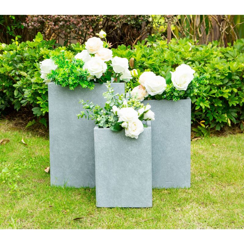 Set of 3 Kante Lightweight Tall Outdoor Square Concrete Planter Slate Gray - Rosemead Home & Garden, Inc.