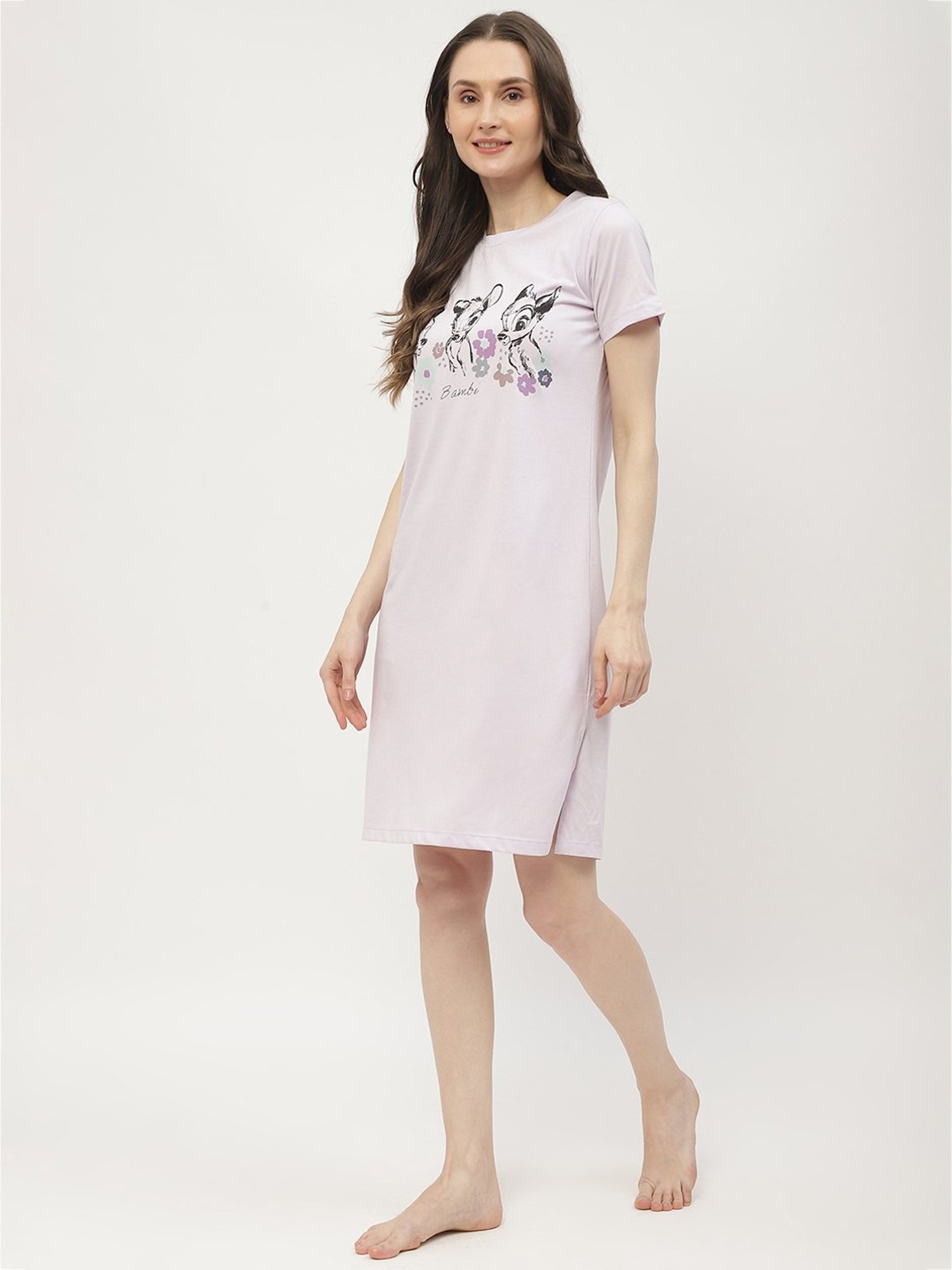 MADAME M Secret Mauve Cotton Graphic Print Night Dress