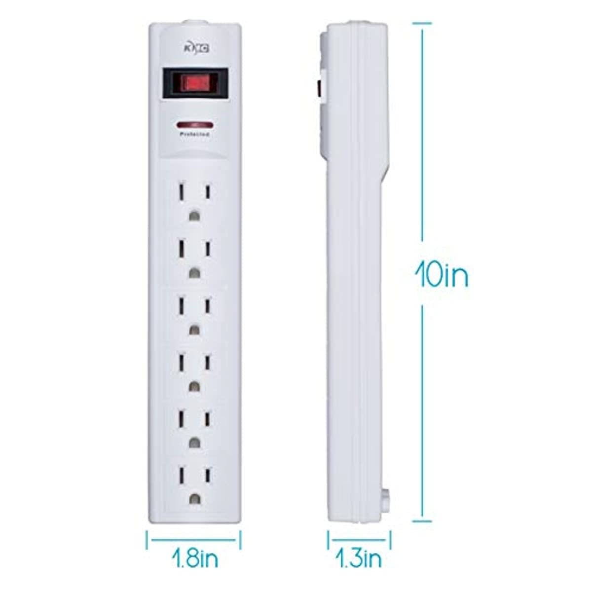 KMC 6-Outlet Surge Protector Power Strip with 15-Foot Cord, 1200 Joule, Overload Protection