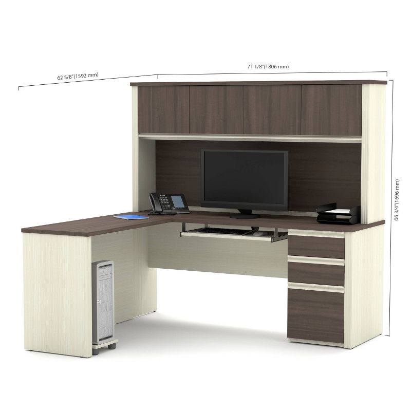 Prestige + Wood L Shape Computer Desk with Hutch White Chocolate/Antigua - Bestar