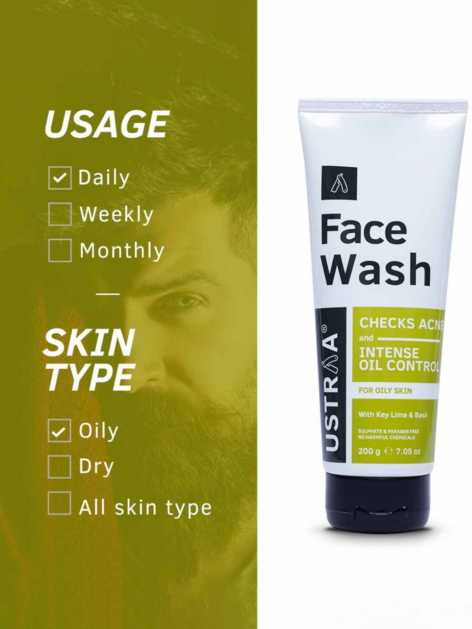 Ustraa Face Wash Oily Skin, Face Mask Oily Skin & DeTan Scrub