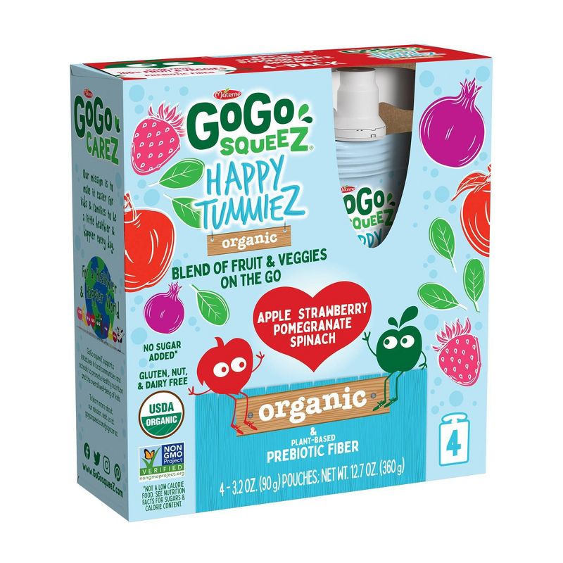 GoGo SqueeZ Happy TummieZ Organic Apple Strawberry Pomegranate Spinach - 12.8oz/4ct