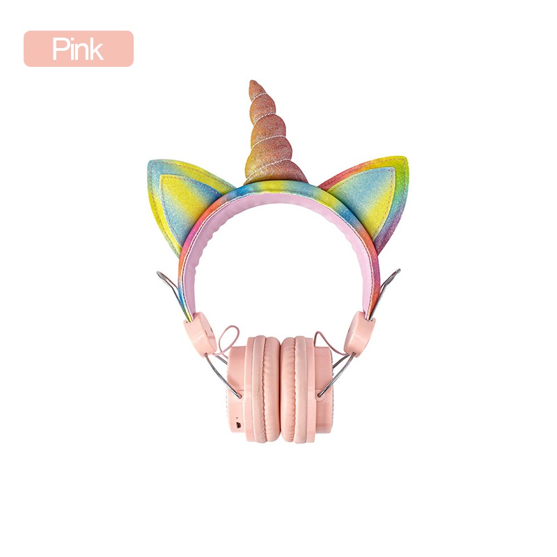 bluetooth Wireless Headphones Stereo HD Dynamic Drivers FM Headset Cute Kid Music Head-Mounted Earphone with Mic-B/Blue