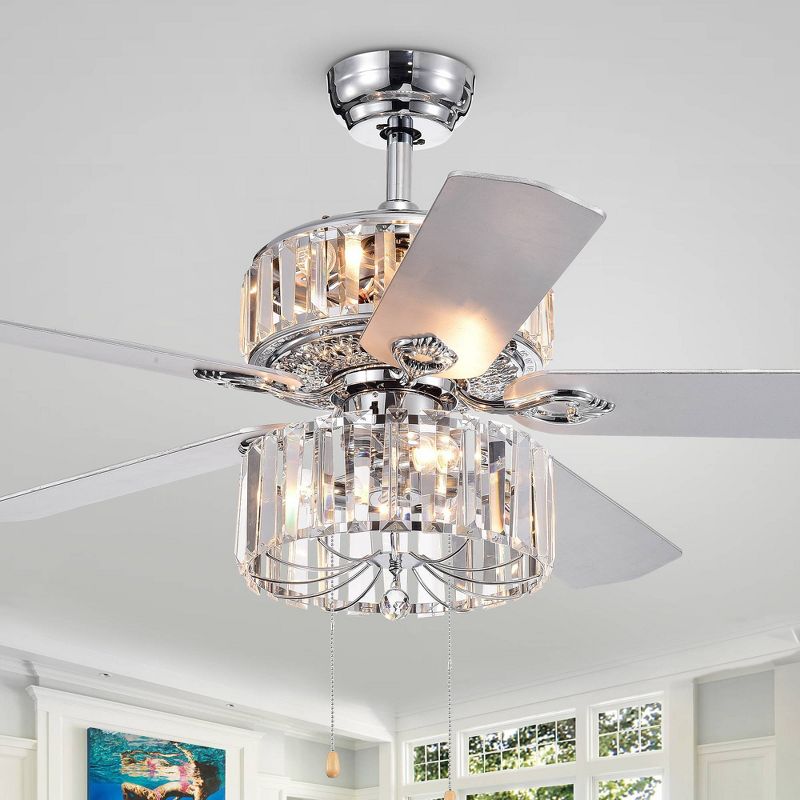52" x 52" x 22" 5-Blade Perris Lighted Ceiling Fan with Crystal Shade Silver - Warehouse Of Tiffany