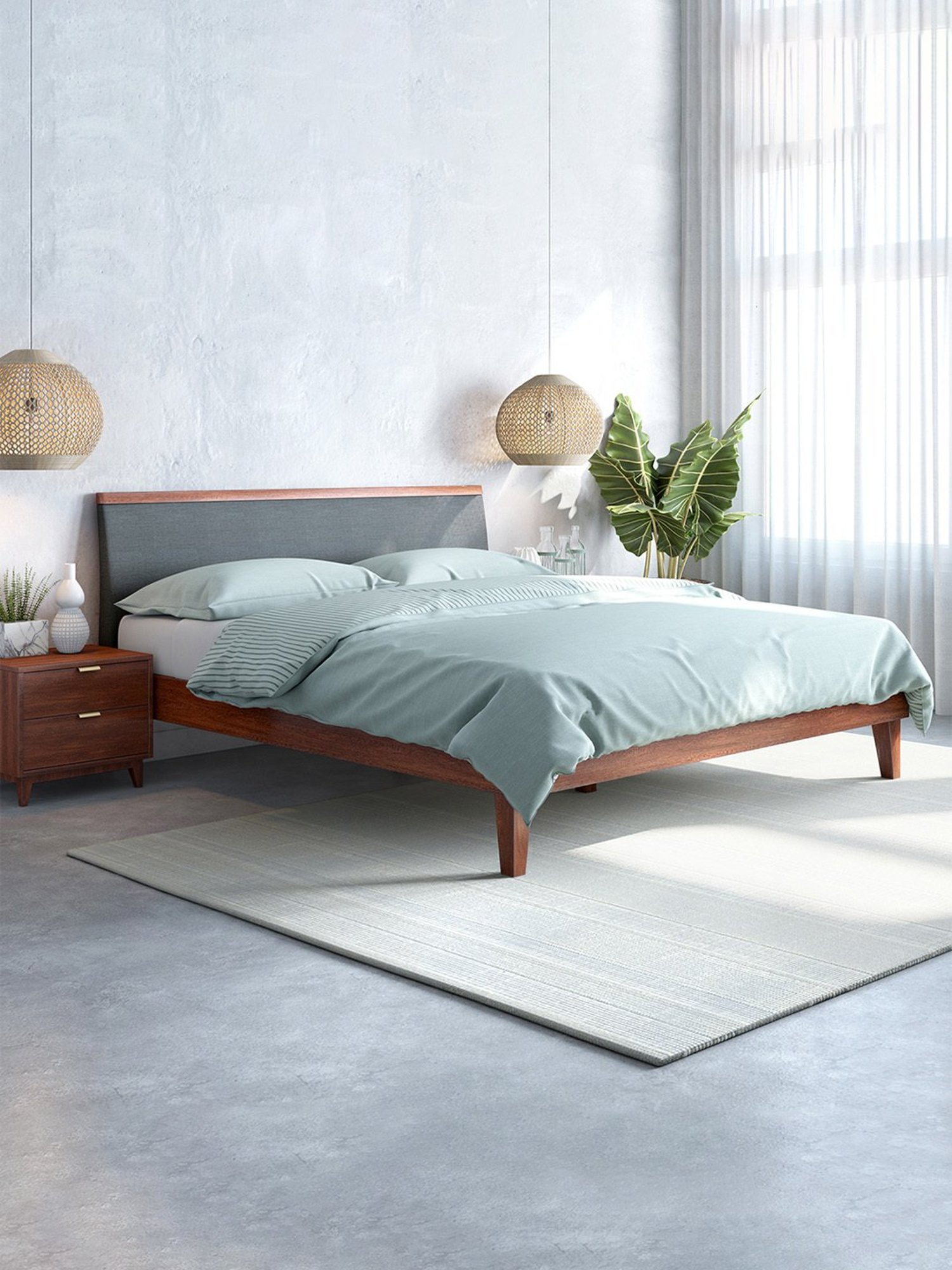 Pure Garren Solid Wood King Size Bed in Brown Finish