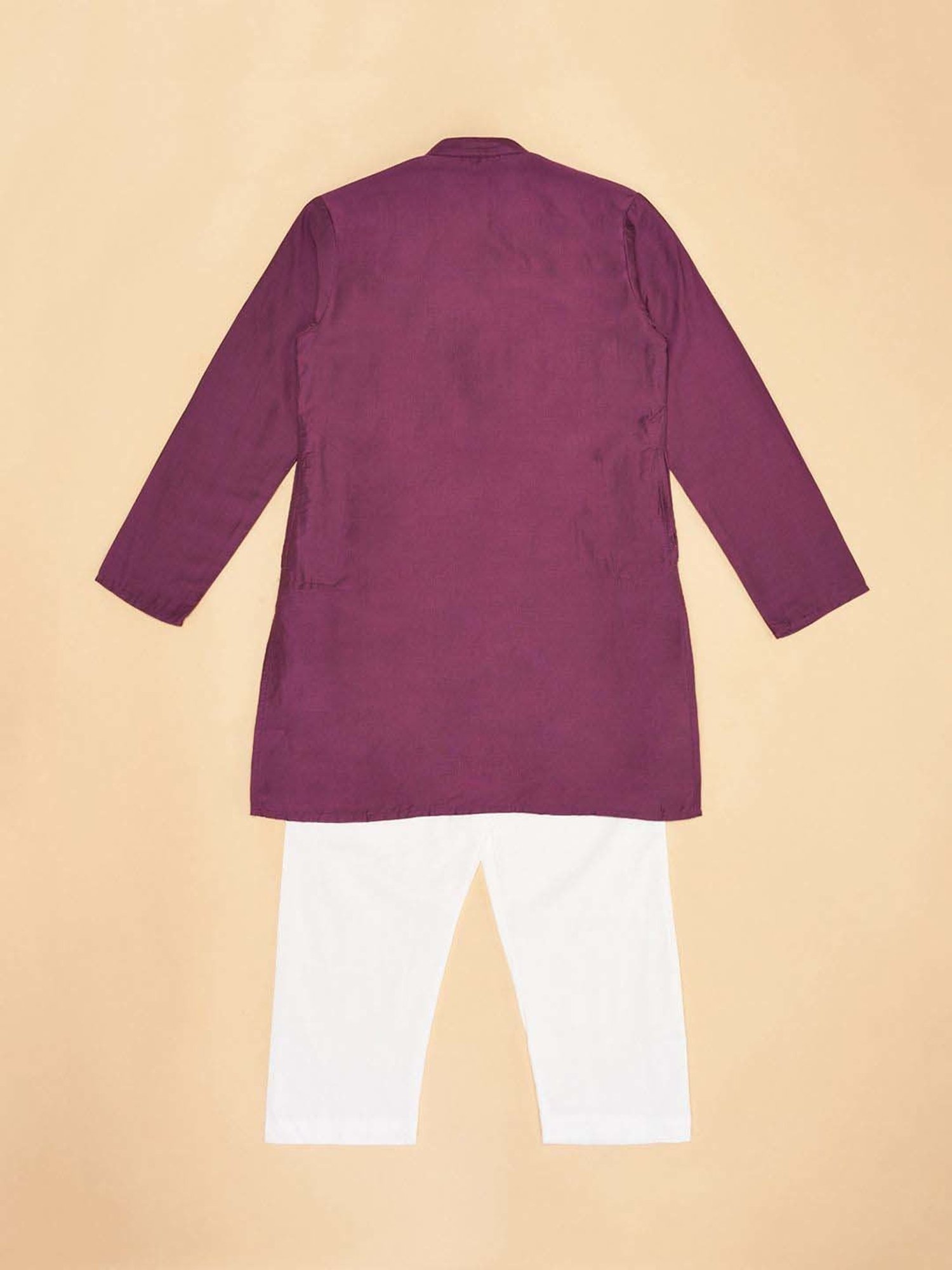 Indus Route by Pantaloons Kids Purple & White Cotton Embroidered Full Sleeves Kurta Set