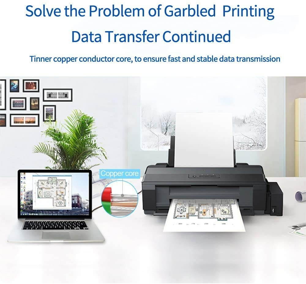 USB Printer Cable 6FT Printer Cord USB 2.0 A-Male to B-Male Nylon Braided High Speed Scanner Cable Compatible with HP Brother Dell Canon Lexmark Xerox SamsungetC