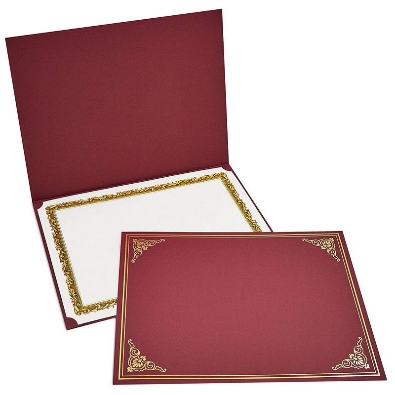 12-Pack Certificate Holder - Diploma Cover, Document Cover for Letter-Sized Award Certificates, Red, Gold Foil, 11.2 x 8.8 inches