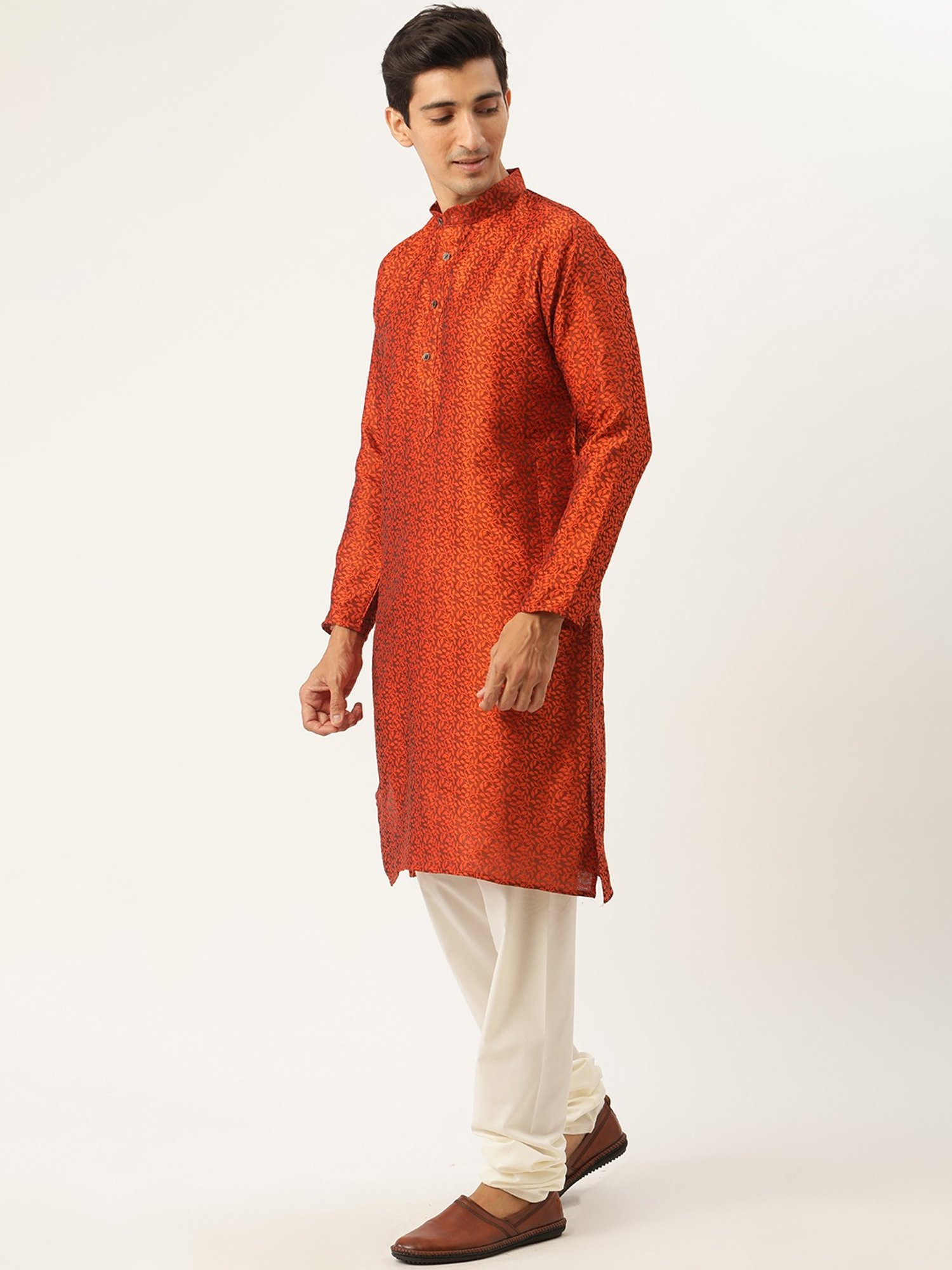 Sojanya Orange Regular Fit Embroidered Kurta Set With Jacket
