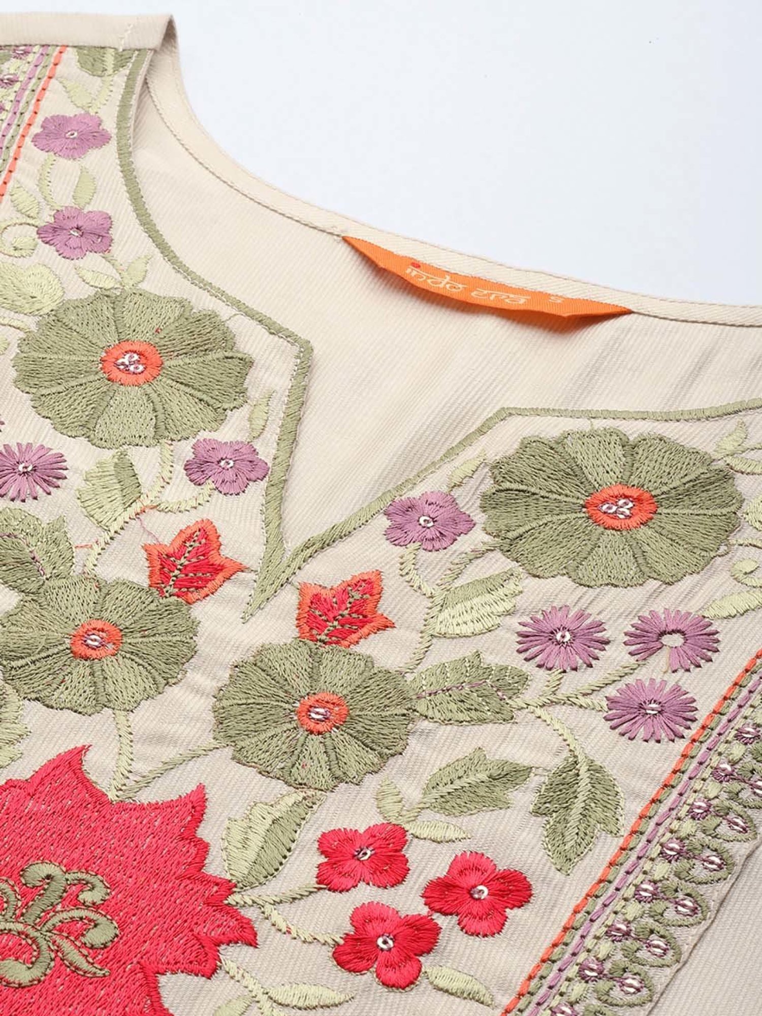 Indo Era Off-White Embroidered Kurta Pant Set