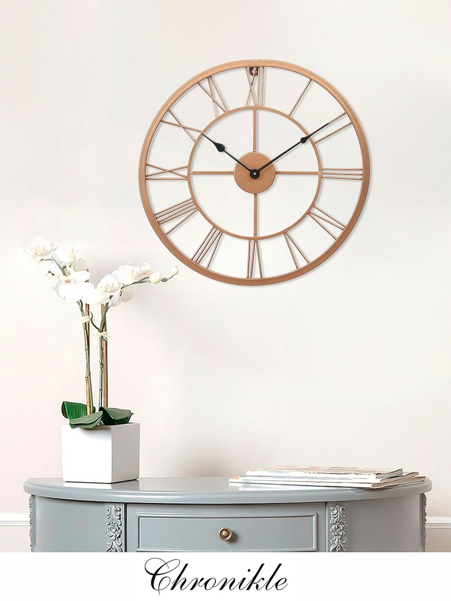 CHRONIKLE Round Copper Rose Gold Iron Wall Clock
