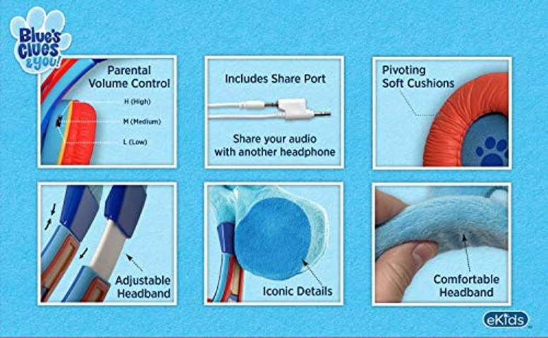 eKids Blue?s Clues And You Headphones for Kids, Over The Ear Headphones for School, Home or Travel, Volume Limited Headphones Includes Share Port