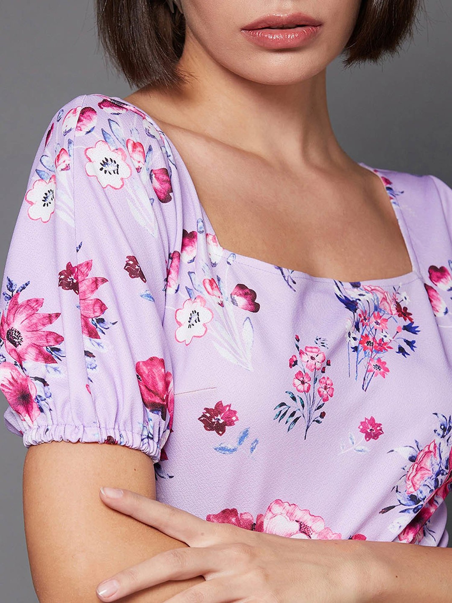 Miss Chase Lavender Floral Print Top