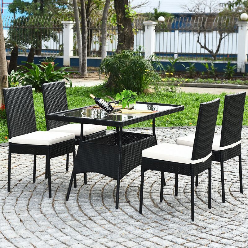 Costway 5PCS Patio Rattan Dining Set  Table w/Glass Top Garden Furniture