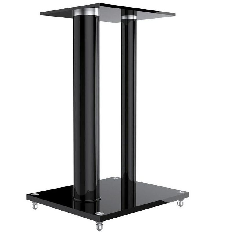 Monoprice Glass Floor Speaker Stands (Pair) - Black, Support Up to 22 Lbs. (10 Kg) Weight, Constructed of Tempered Glass W/ Aluminum Vertical Supports