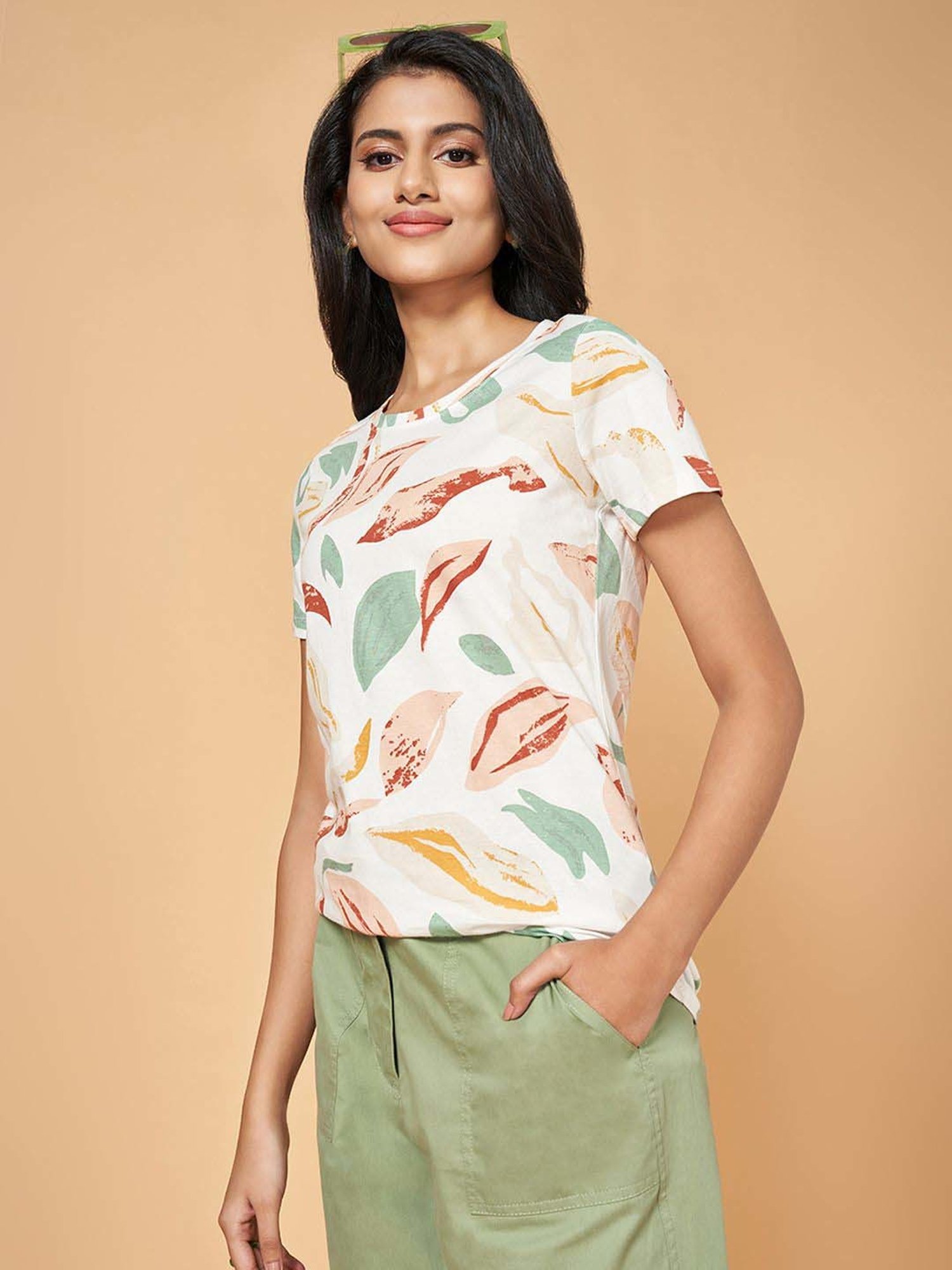 Honey by Pantaloons White Cotton Printed T-Shirt