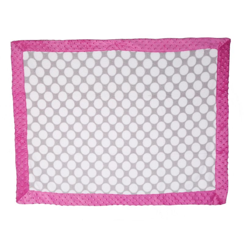 Bacati - Grey Dots with Solid Border Blanket (Grey Dots/Bright Pink Border)