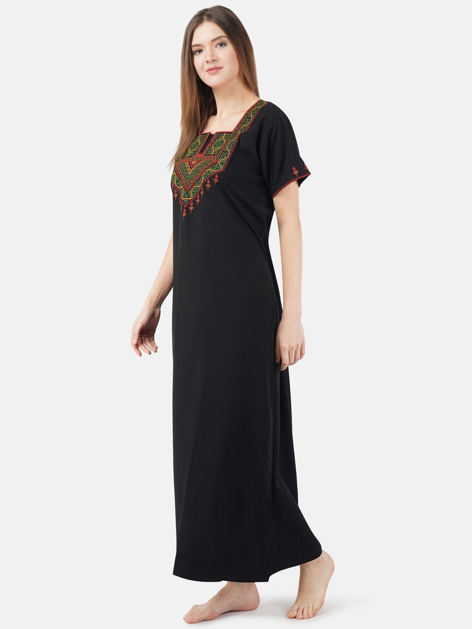 KOI SLEEPWEAR Black Embroidered Nighty