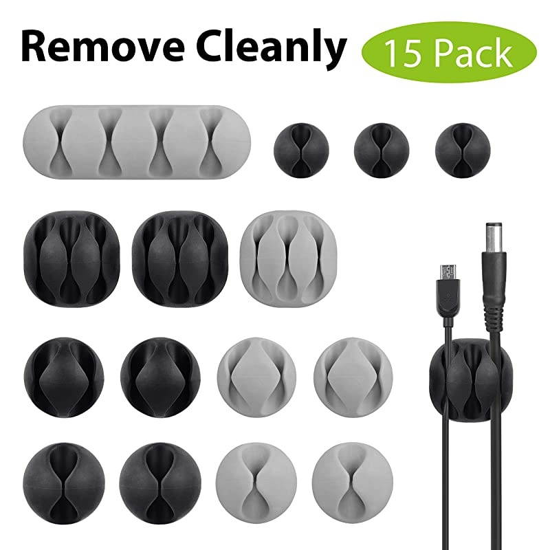 15 Pack Long Lasting Cable Clips Desktop Cord Holder Hook Charging Power Cable Drop Adhesive Wire Organizer Management System for TV PC Laptop Home Office Nightstand Desk CLIP02