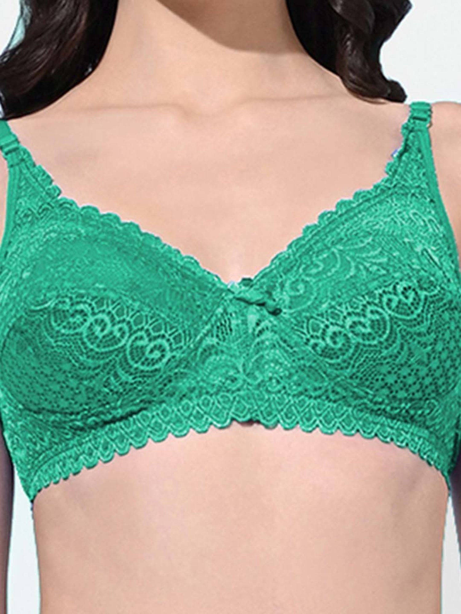 FIMS: Fashion is my Style Blue & Green Lace Work Bralette Bras - Pack Of 2