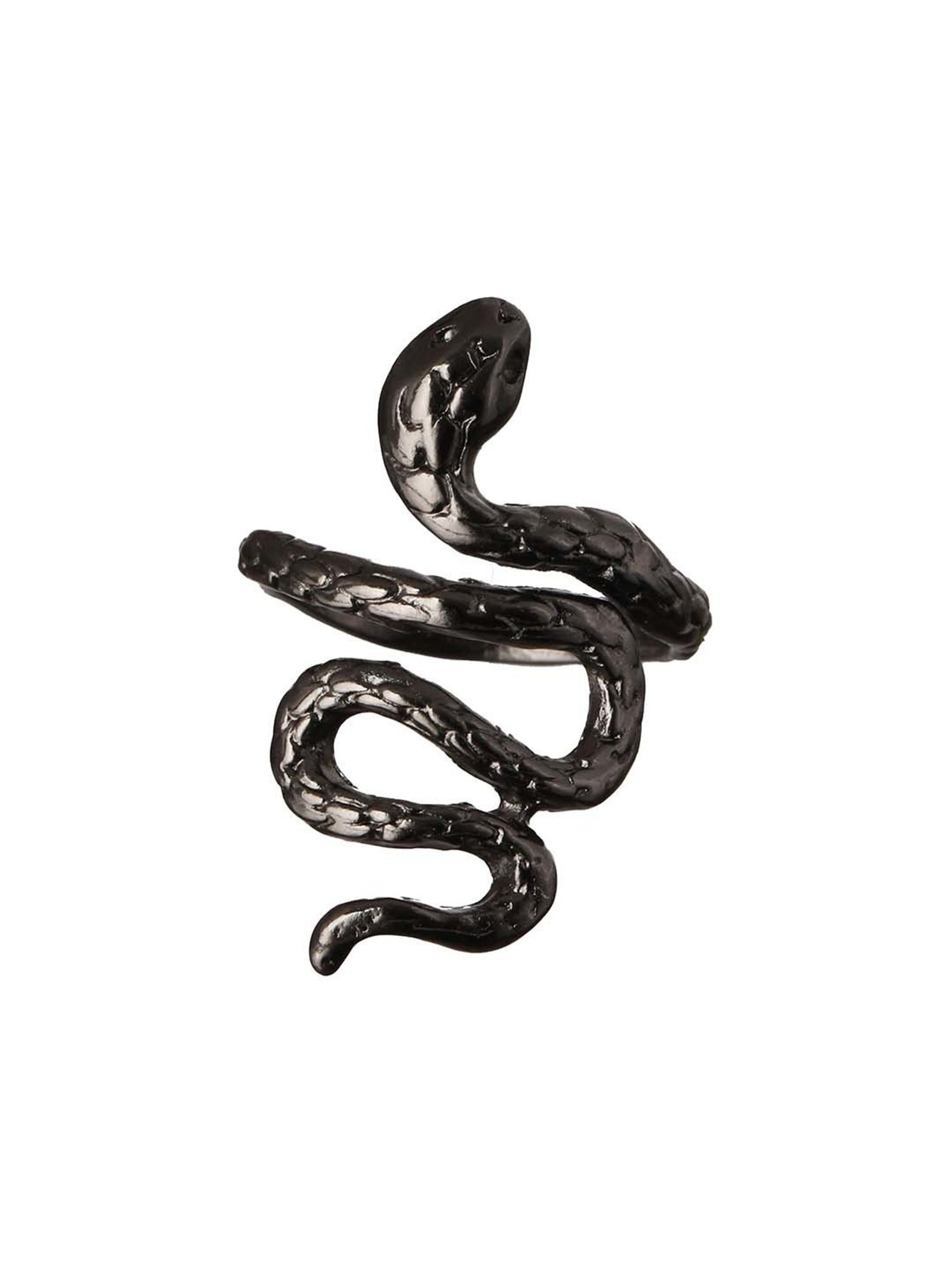 Bold by Priyaasi Black Textured Snake Silver-Plated Ring for Men