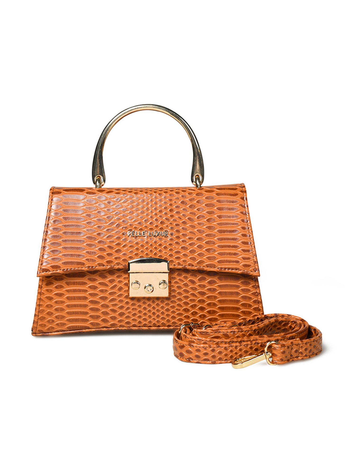 PELLE LUXUR Cognac Brown Animal Effect Small Cross Body Bag