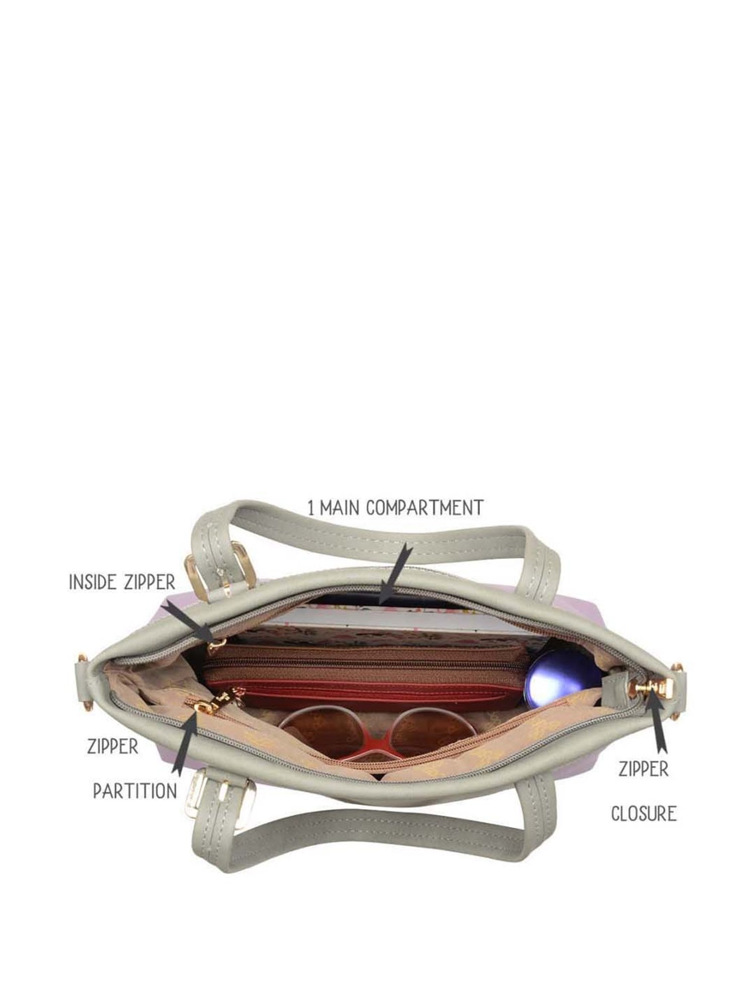 Baggit Grey & Purple Color Block Medium Tote Handbag