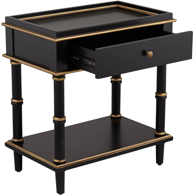 55 Downing Street Cason 15" Wide Black and Gold Rectangular Side Table with Drawer