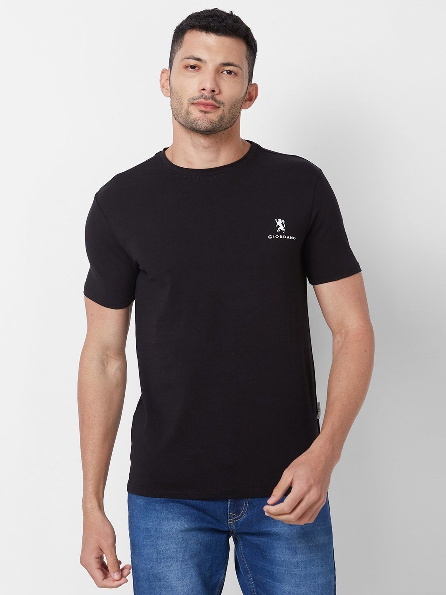 Giordano Black Cotton Slim Fit T-Shirt