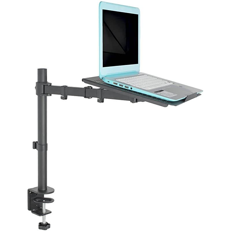 Single Laptop Notebook Desk Mount Stand - Fully Adjustable Extension with C Clamp (STAND-V001L)